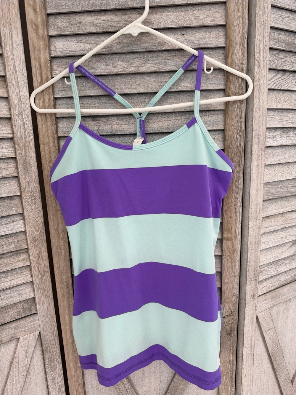 lululemon athletica Power Y Tank Striped in Power Purple Cool Mint size 8